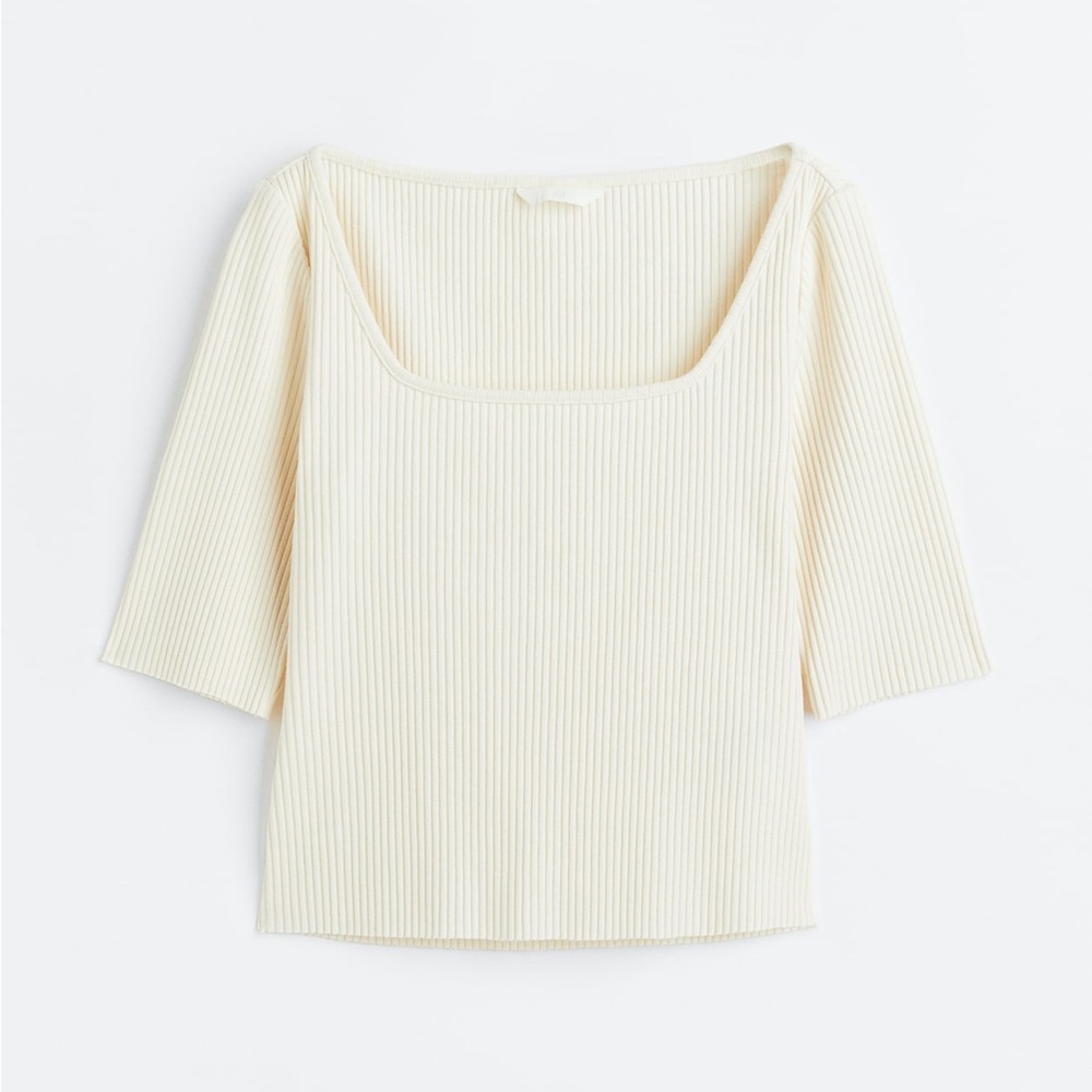 H&M Cream Ribbed Blouse